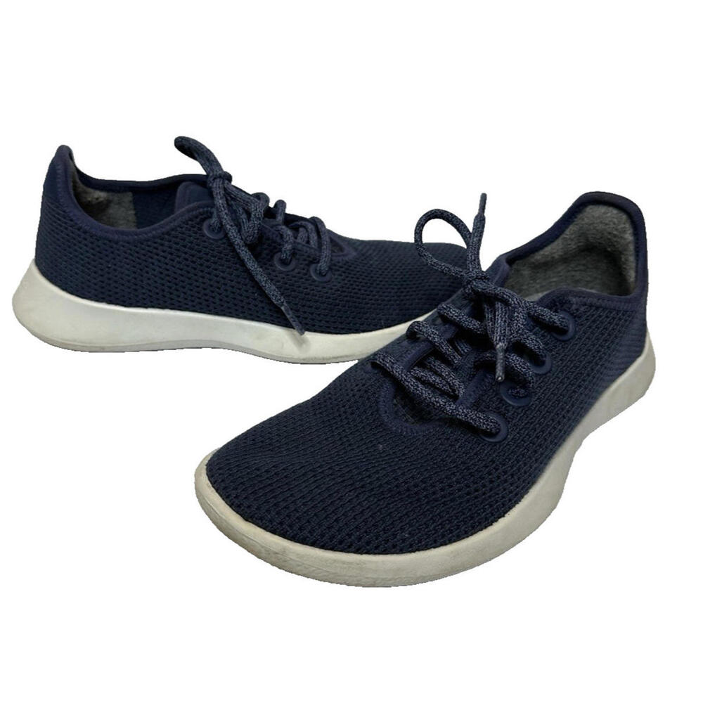Allbirds Womens Tree Runner Marine Blue Knit Sneakers Size 8 Lace Up Comfort